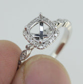 Art Deco Style 14K White Gold & Diamond Semi Mount Ring Setting  Cu 6x6mm Syzjewelry